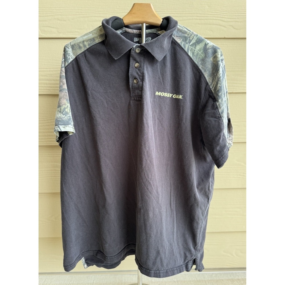 Mossy Oak Shirt Mens Extra Large Break Up Polo Black Camo Short Sleeve Hunting - Picture 3 of 10